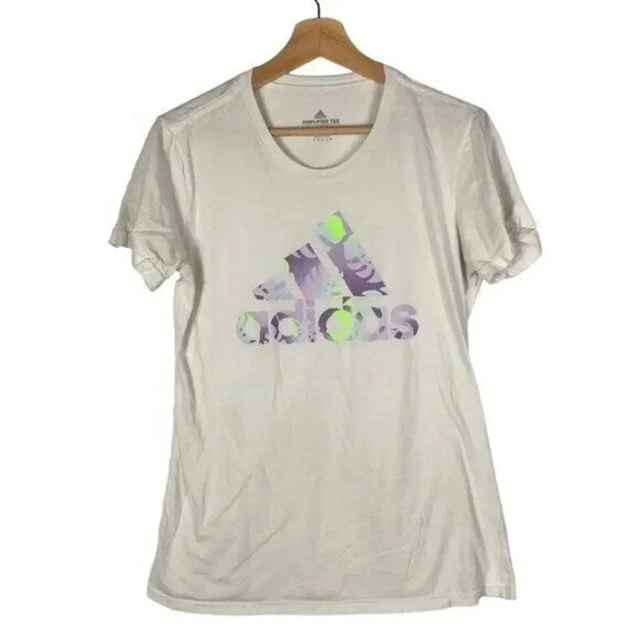 Adidas White Amplifier Purple Graphic Logo Short Sleeve T-Shirt M - Picture 1 of 3